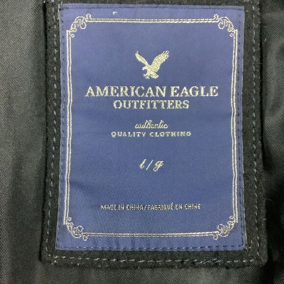 American Eagle Wool Blend Plaid Hooded Pea Coat Jacket Women M L Green Blue Y2K - Picture 5 of 12